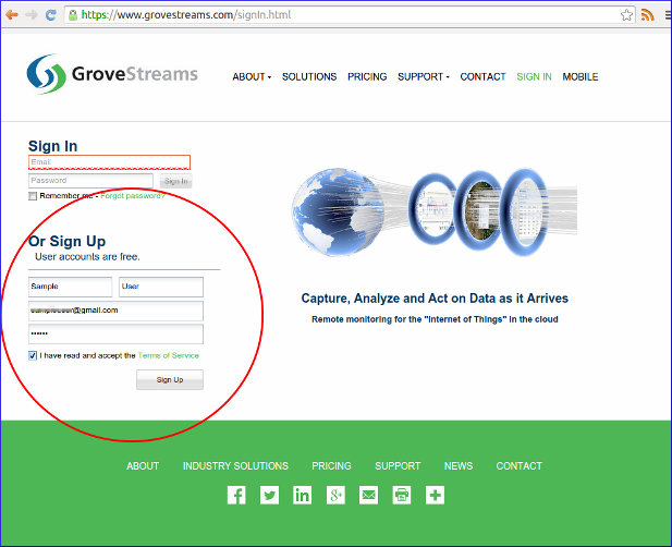 Create User Account GroveStreams - Create User Account