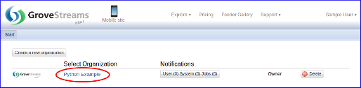 Select Organization GroveStreams - Select Organization